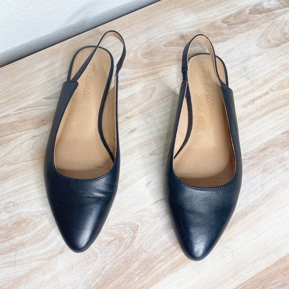 madewell black leather slingback flats size 8